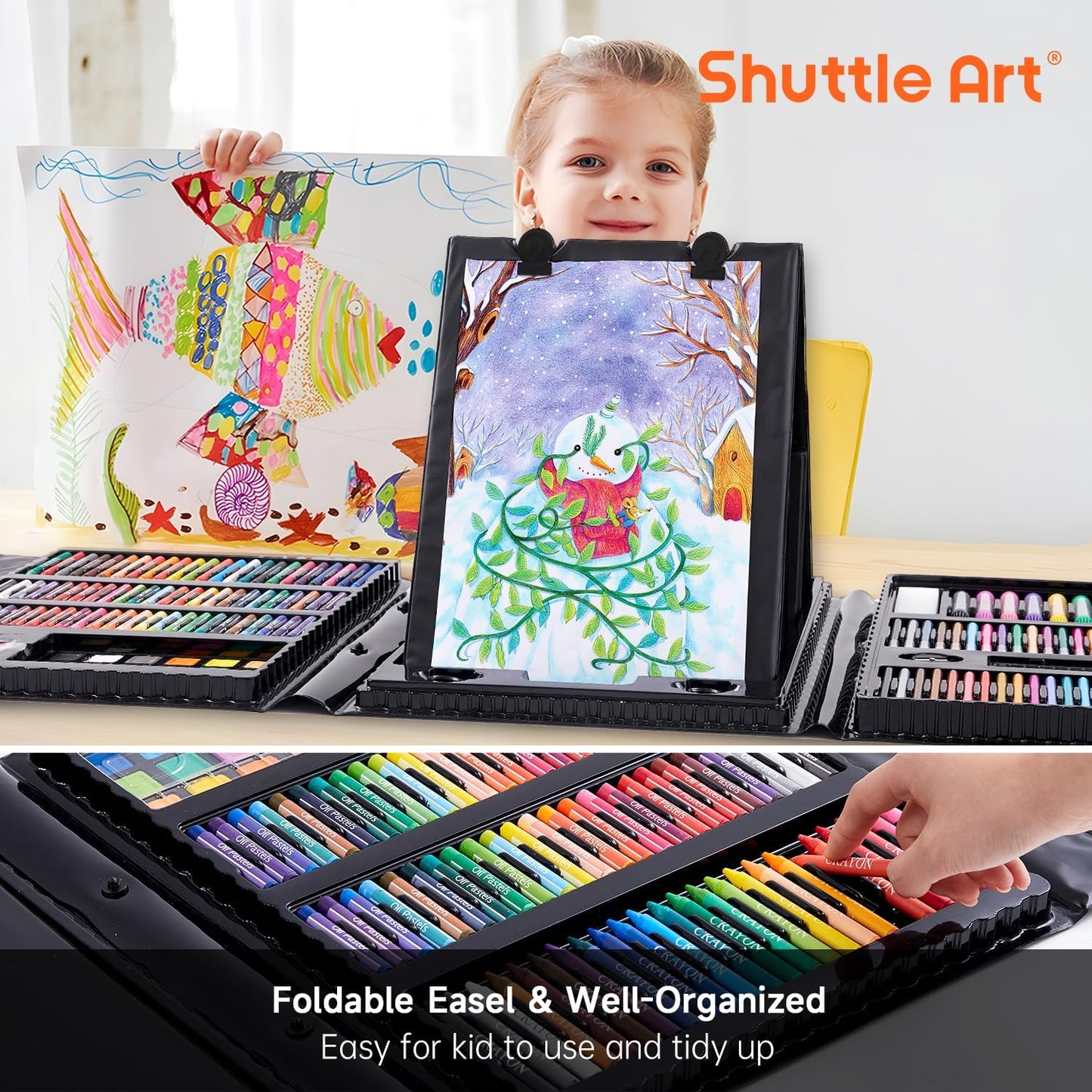 Shuttle Art 335 Piece Kids Art Set, Multi-Media Art Supplies, Gift Art Kit with Trifold Easel, 2