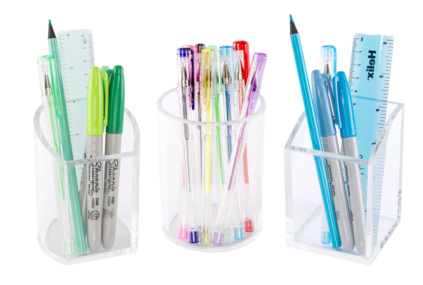 Osco Clear Acrylic Pen Pot – Round Transparent Pencil Holder & Desk Tidy – Durable Office Organiser