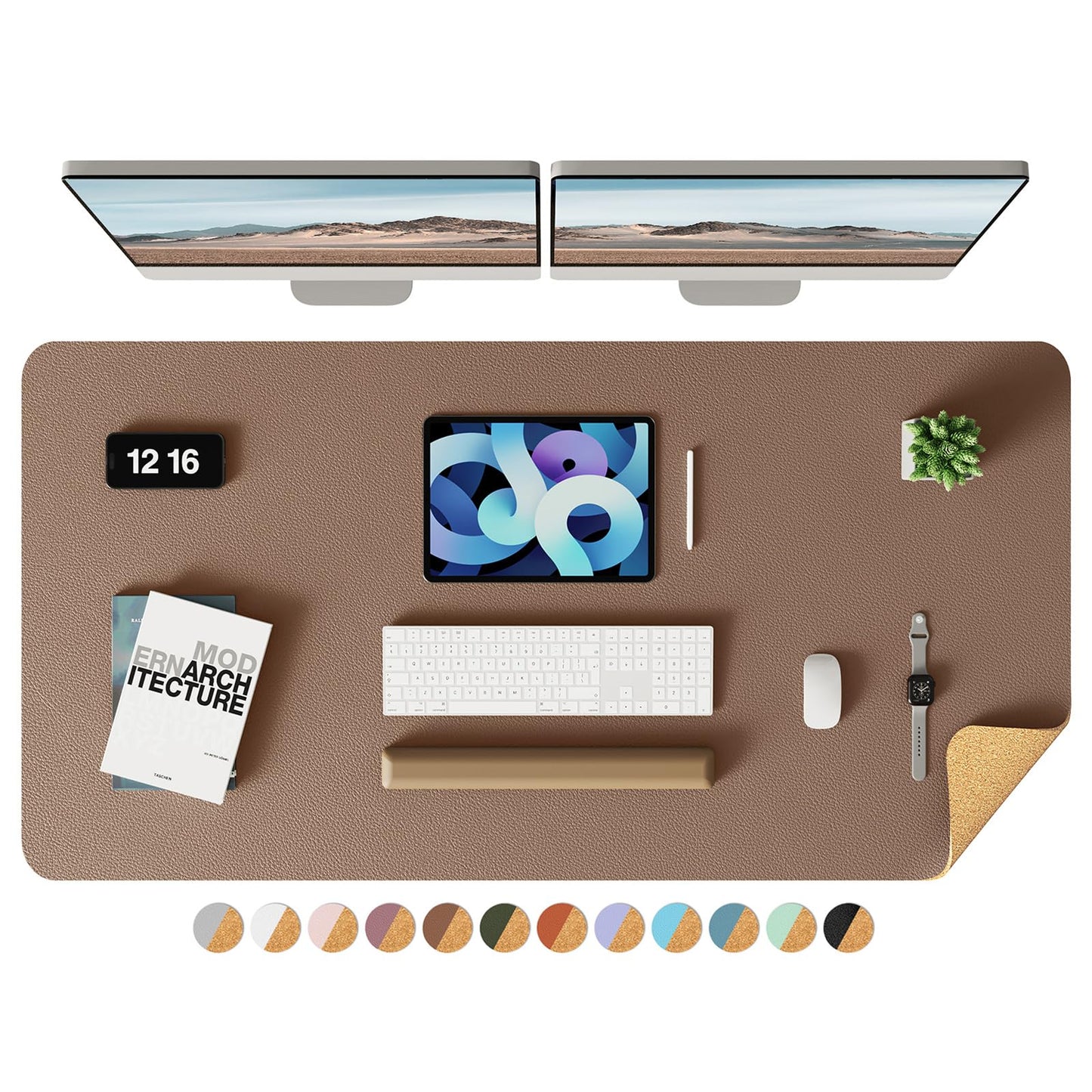 YSAGi Double-Sided Desk Pad, Leather Desk Mat, Eco Cork Desk Pad Protector,Large Mouse