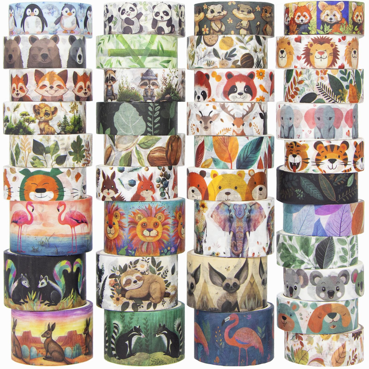 WAPETASHI Cute Washi Tape Set, 38 Rolls Animals Washi Tapes for Journaling Supplies, 25mm & 15mm