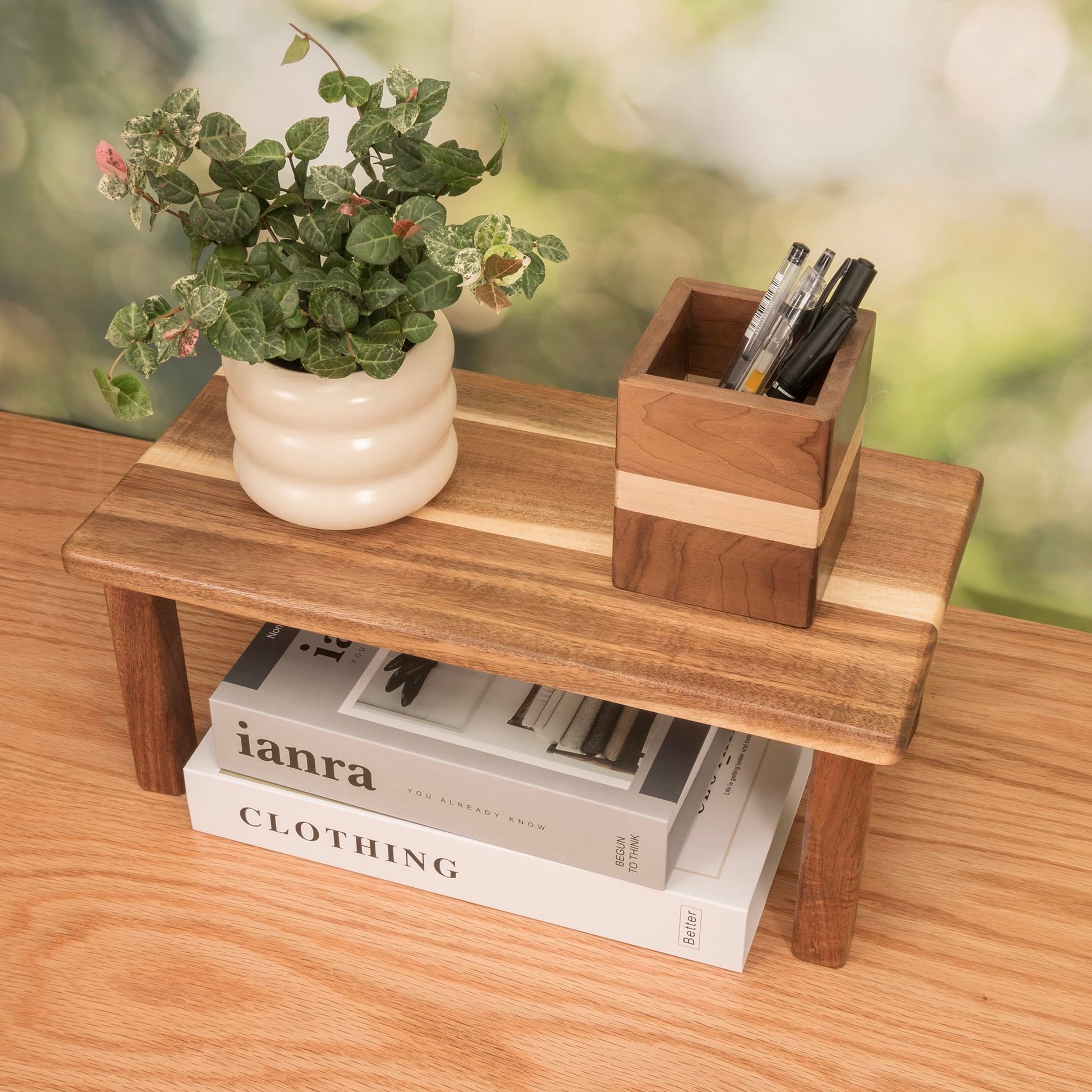 RiLiKar Kitchen Cabinet Counter Shelf Acacia Wood Desktop Organizer Shelf