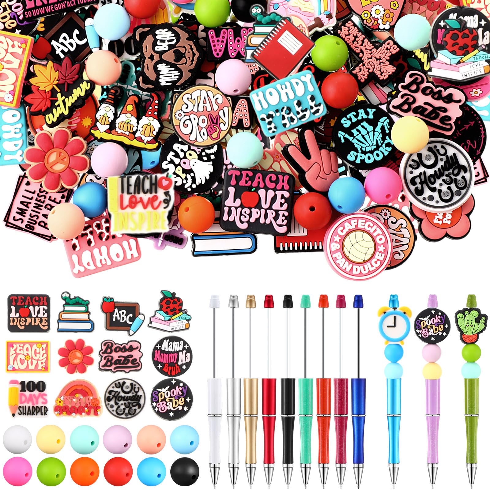 Humyoun 122 Pcs Beadable Pen DIY Kit with Silicone Beads, Cute Style