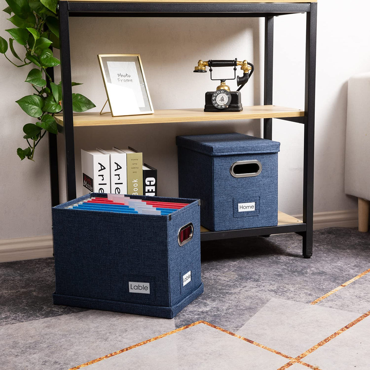 PRANDOM File Organizer Box - Set of 4 Collapsible Decorative Linen Filing Storage Hanging File