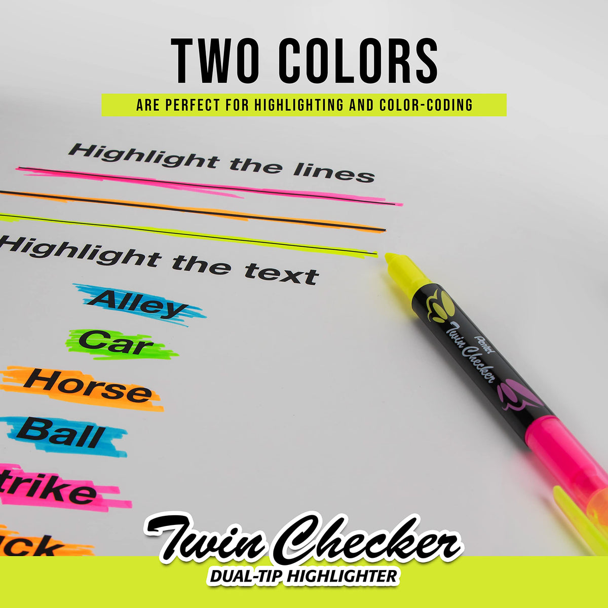 Pentel Twin checker Dual-Tip Highlighter, Chisel Tip, Yellow/Green Ink, Pack of 12 (SLW8-GK)