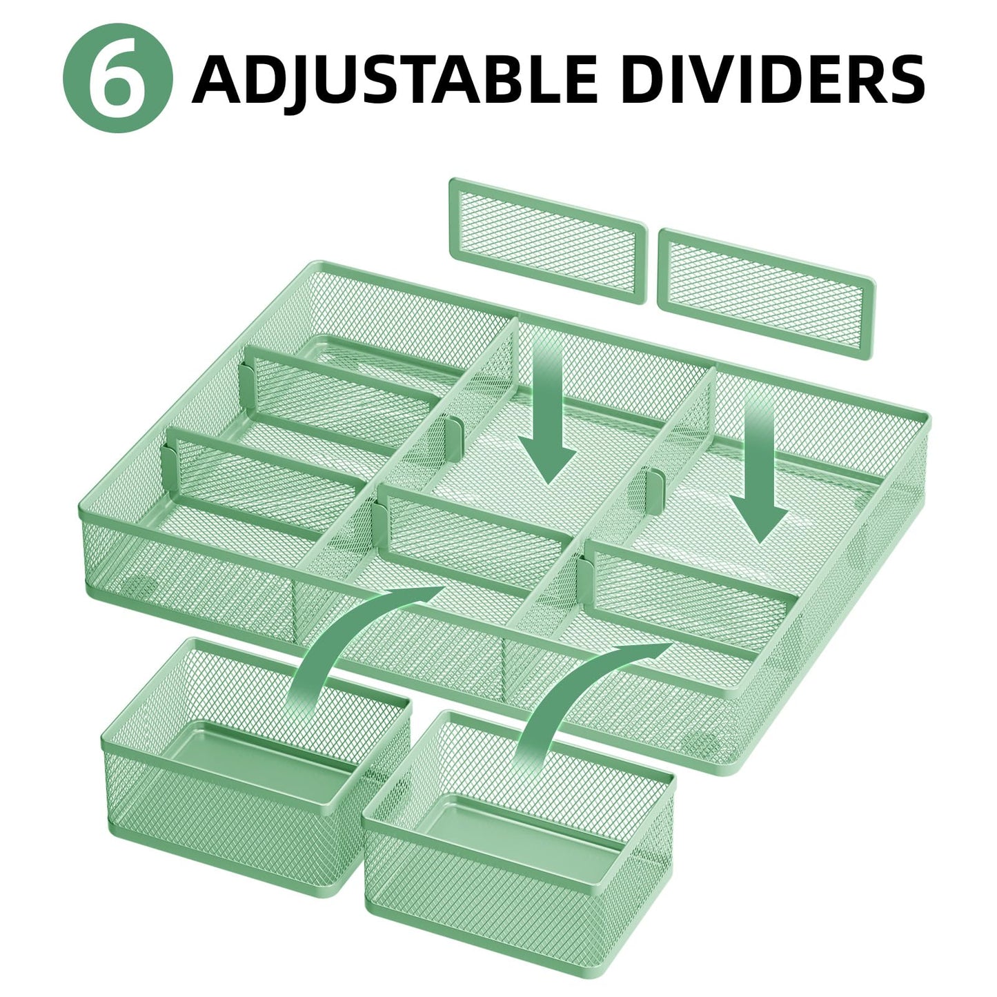Marbrasse Mesh Desk Drawer Organizer Tray 3 Packs, Green