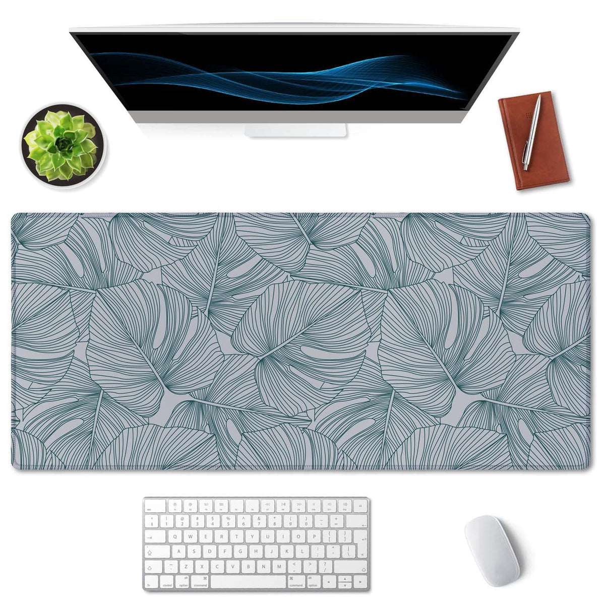 SSOIU Line Drawing Leaves XXL Green Gaming Mouse Pad - 35.5x15.7 Inch, Extended Size