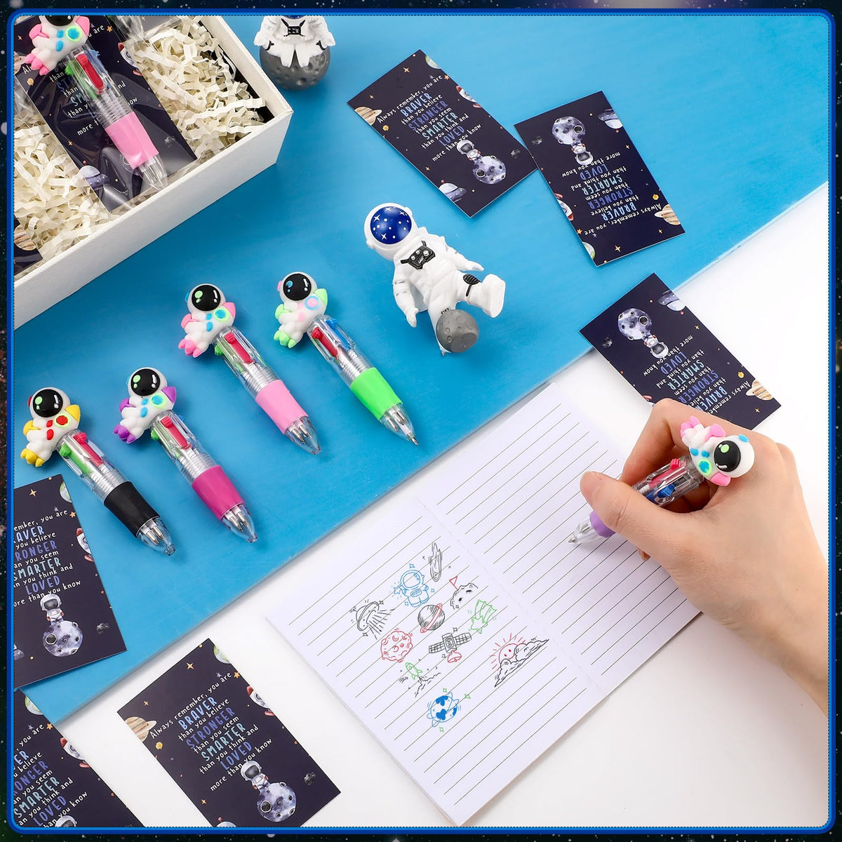 Sayglossy 24 Sets Space Astronaut Party Favor Pens Bulk with Positive Card