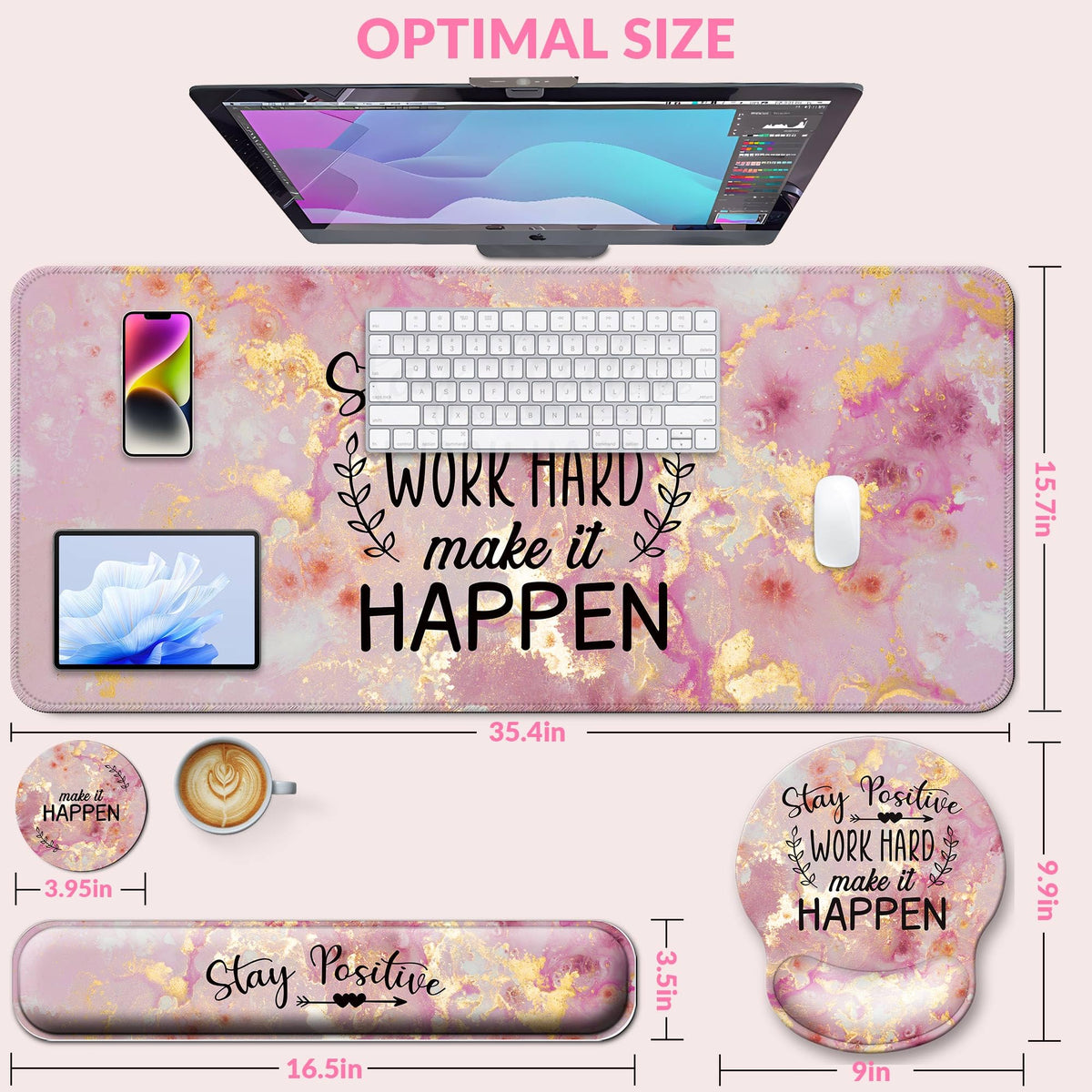 VINEBURY Desk Mat Set Keyboard and Mouse Pad with Wrist Rest Support