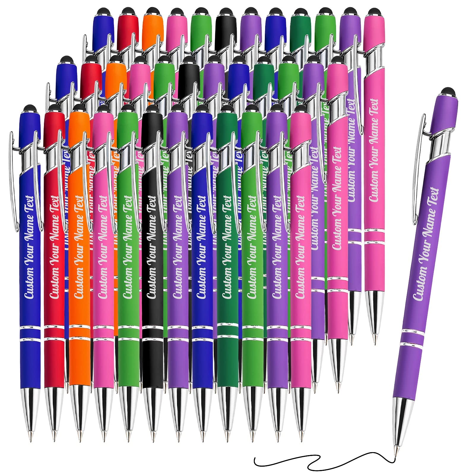 36PCS Personalized Pens Bulk with Name Free Engraving,Custom Ballpoint Pens with Stylus,Engraved