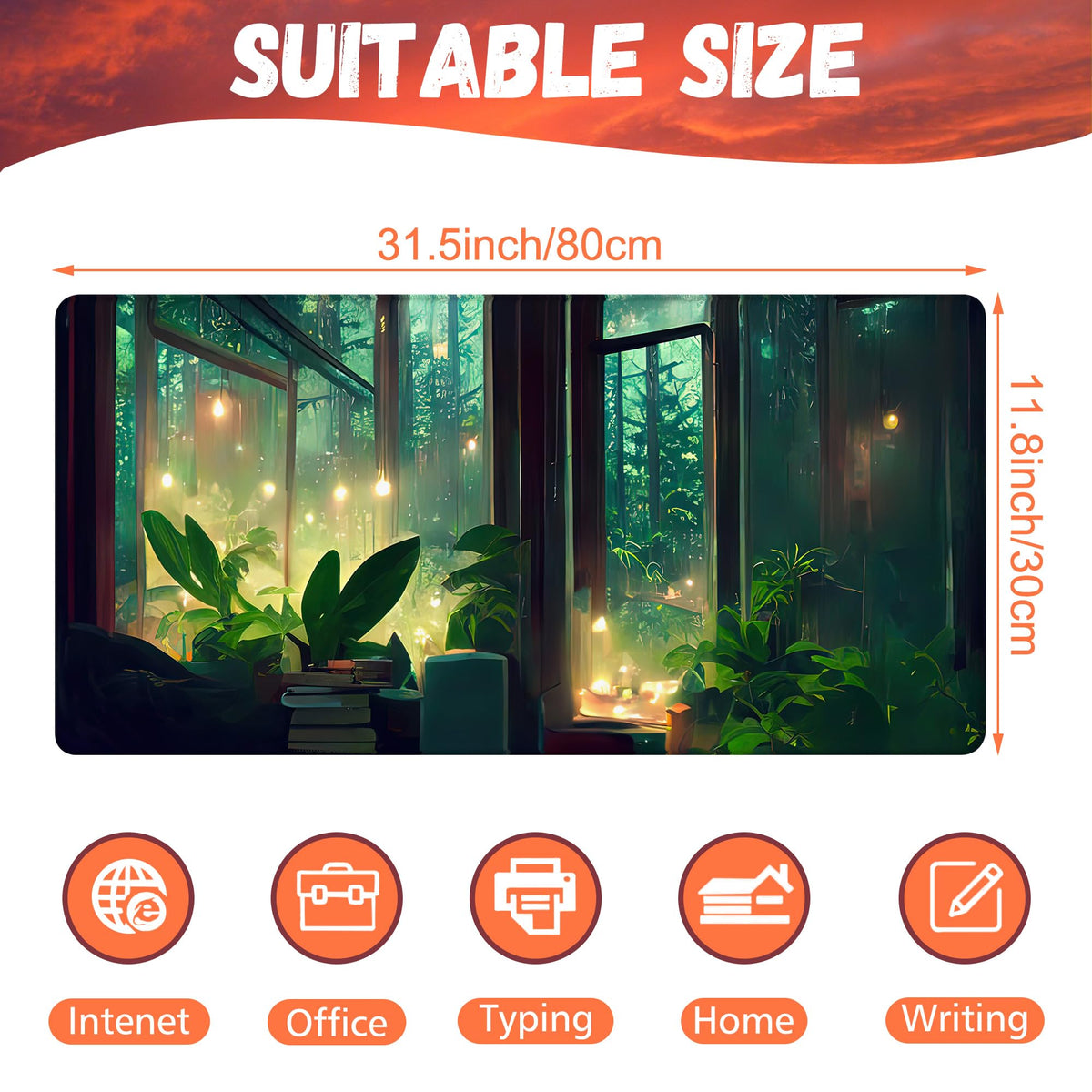KOAIWPAE Desk Mat, Window View of Forest Desk Pad, Green Atmosphere Large Gaming Mouse Pad for