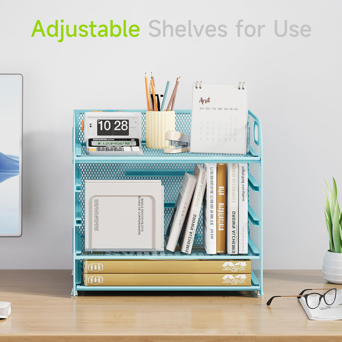 Cawukege 2 Pack 5 Tier Paper Organizer, Letter Tray with Handle, Mesh Desk Organizer, Metal File