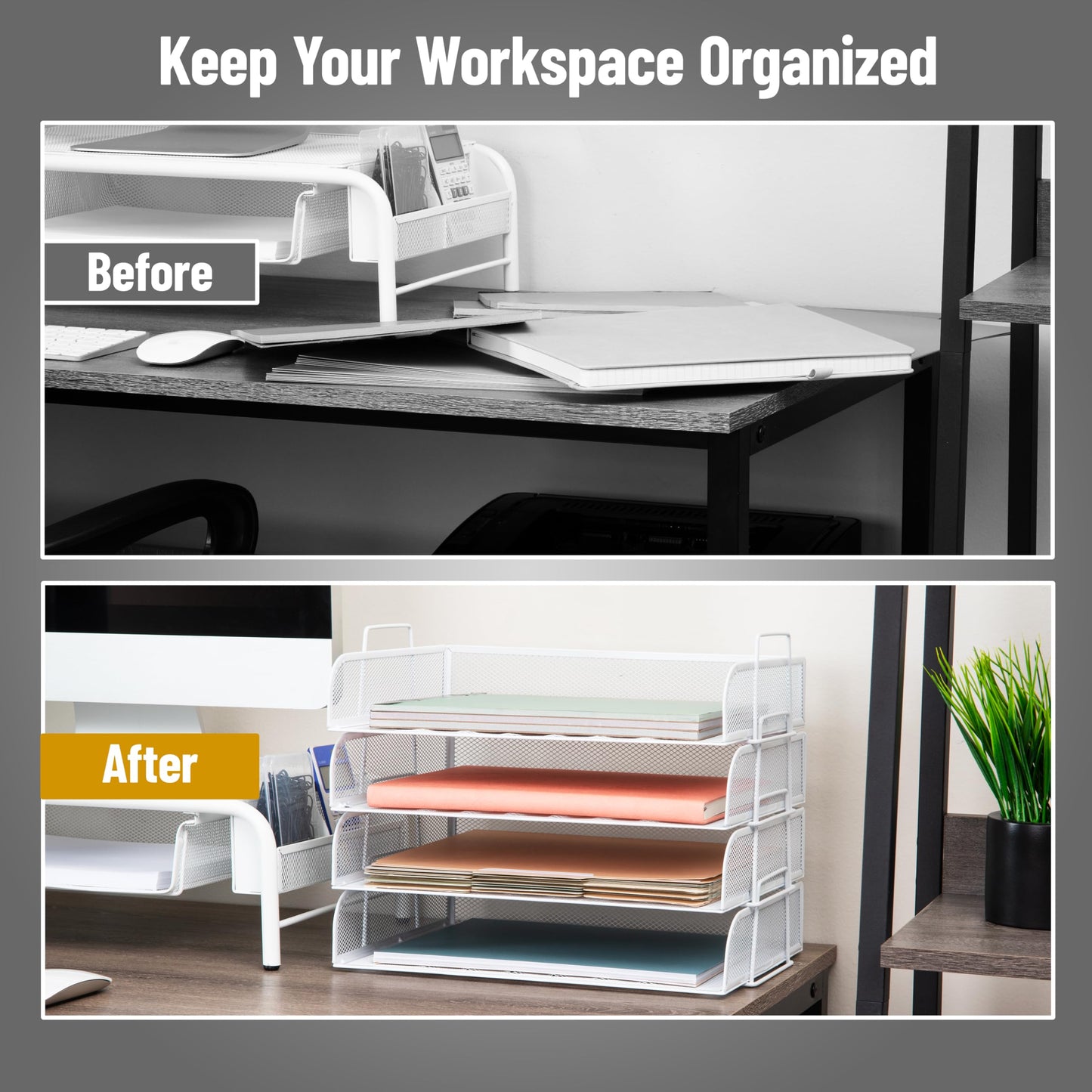 Mind Reader Stackable Paper Tray, Desktop Organizer, File Storage, Office, Metal Mesh, 4 Pcs., White