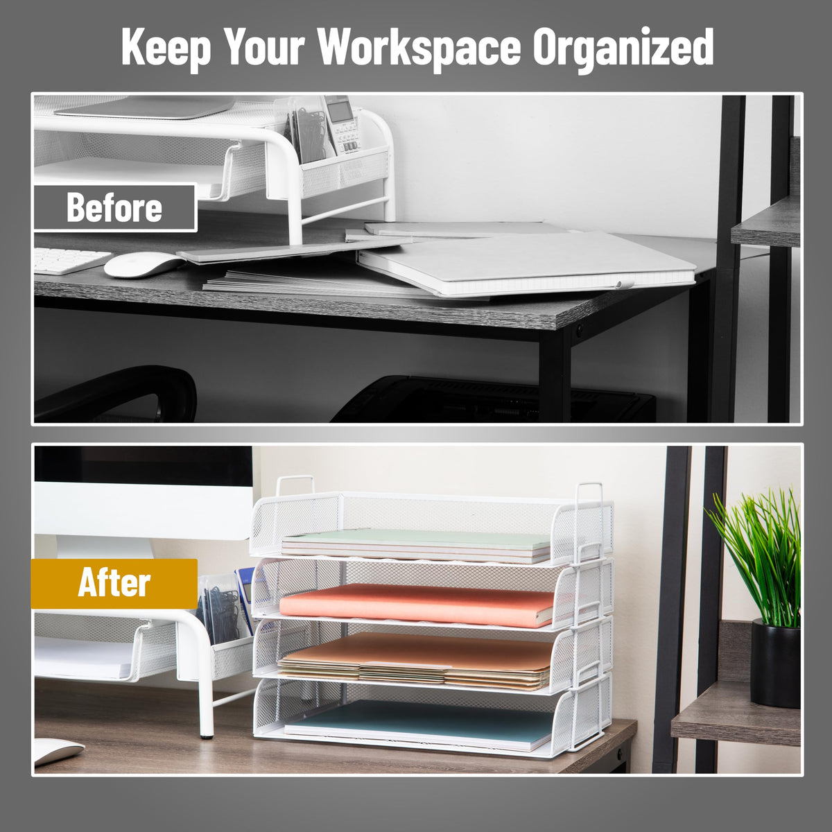 Mind Reader Stackable Paper Tray, Desktop Organizer, File Storage, Office, Metal Mesh, 4 Pcs., White