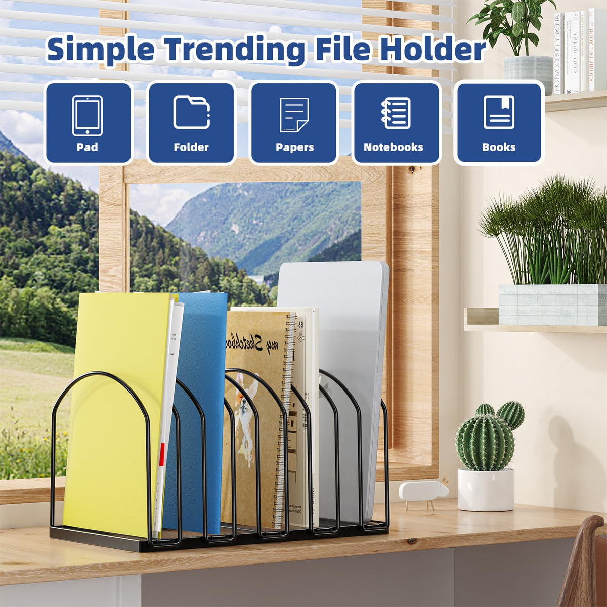 Simple Trending Desk File Sorter Organizer, 9 Section File Rack, Black