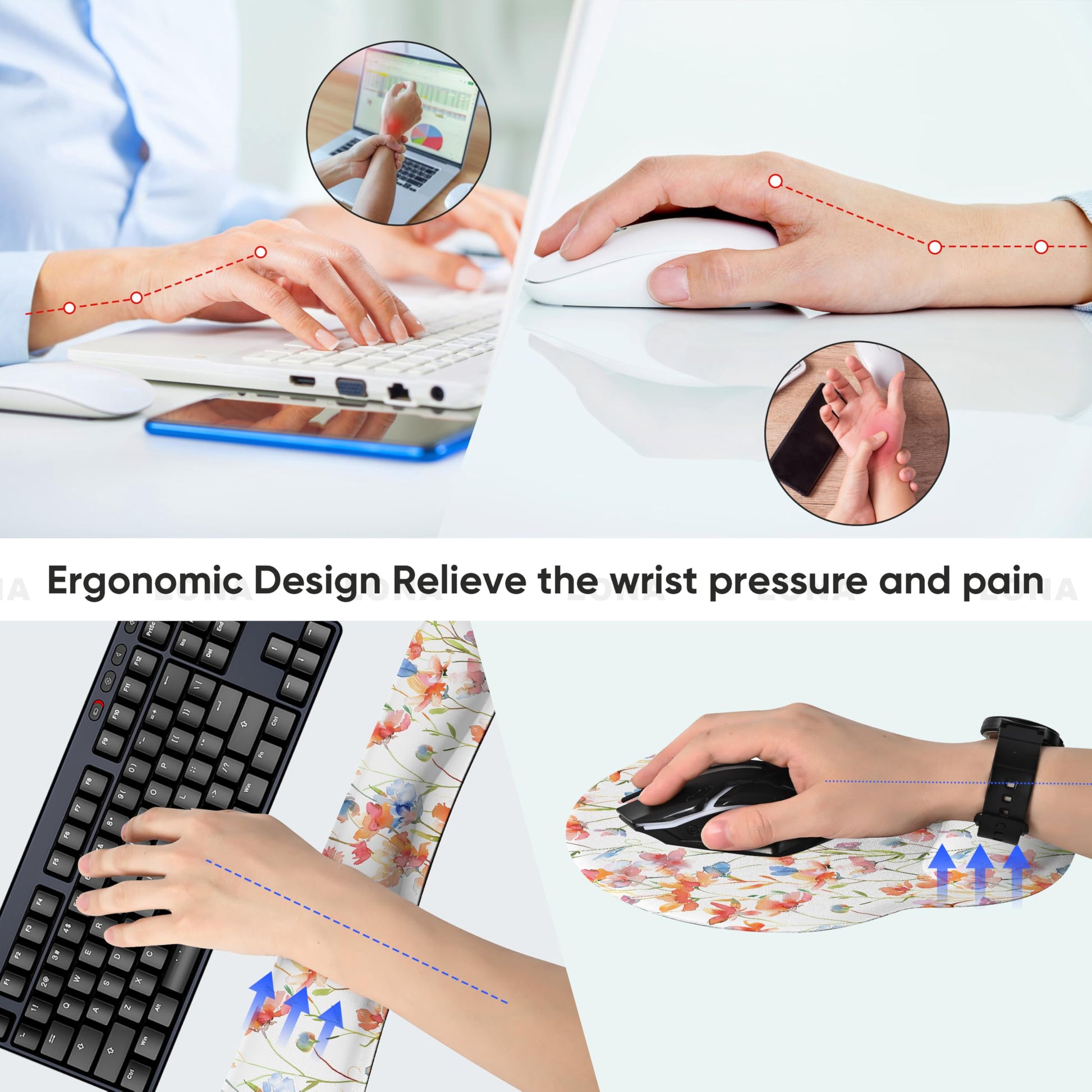 RICHEN 3 PCS Computer Mouse Pads for Desk with Coaster Set, Non-Slip Keyboard Wrist Rest and Mouse