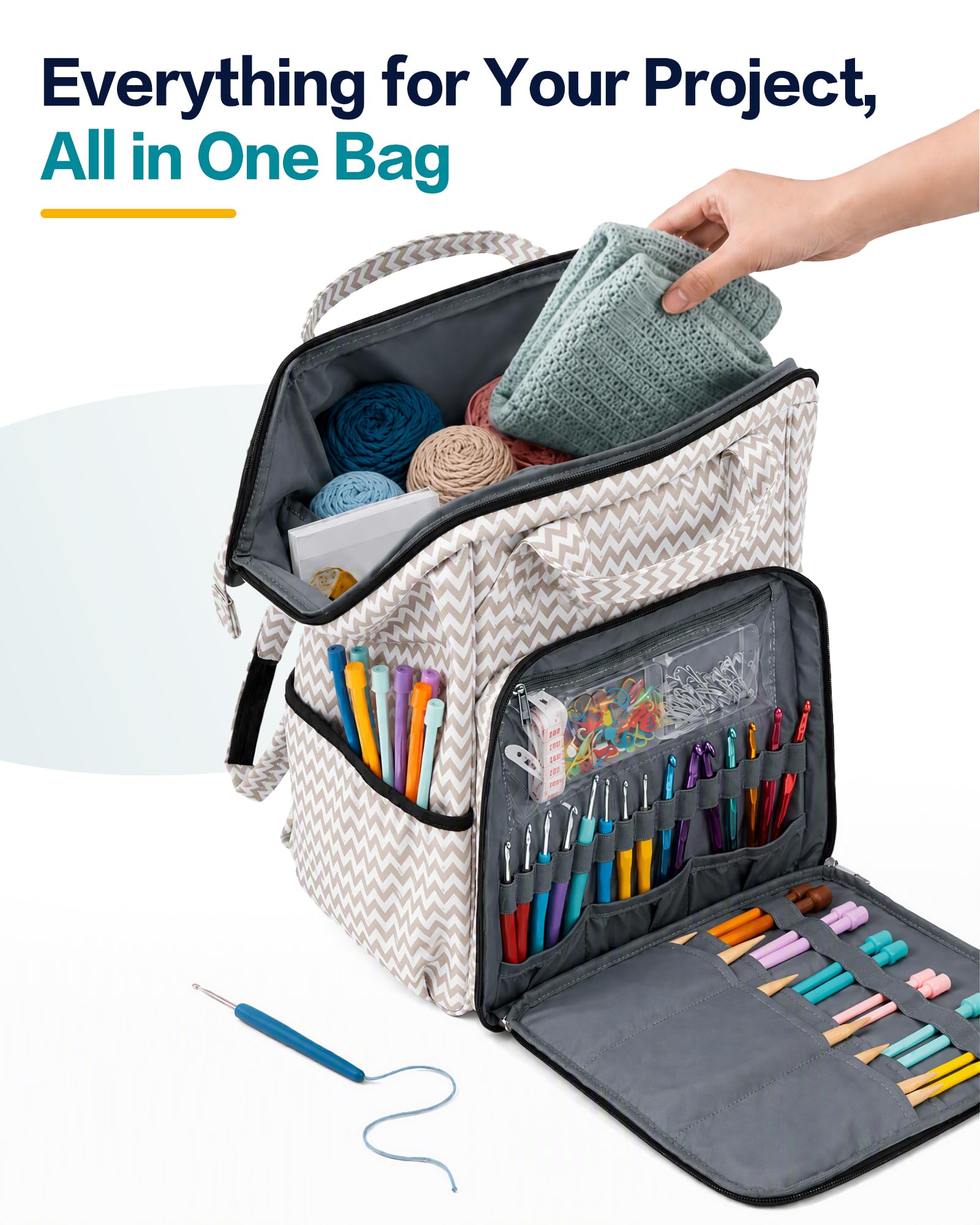 HOMEST Crochet Bag Organizer for Yarn Storage, Knitting Bag and Accessories