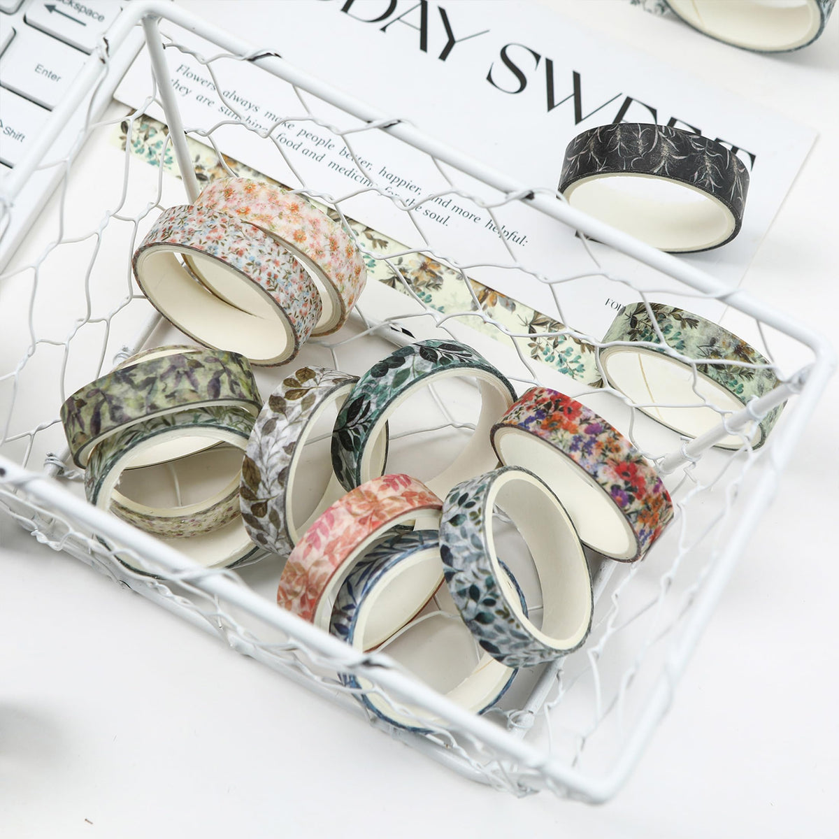 YUBX Flowers Washi Tape Set 60 Rolls Leaves Patterns Decorative Skinny Fall Masking Tapes for Arts