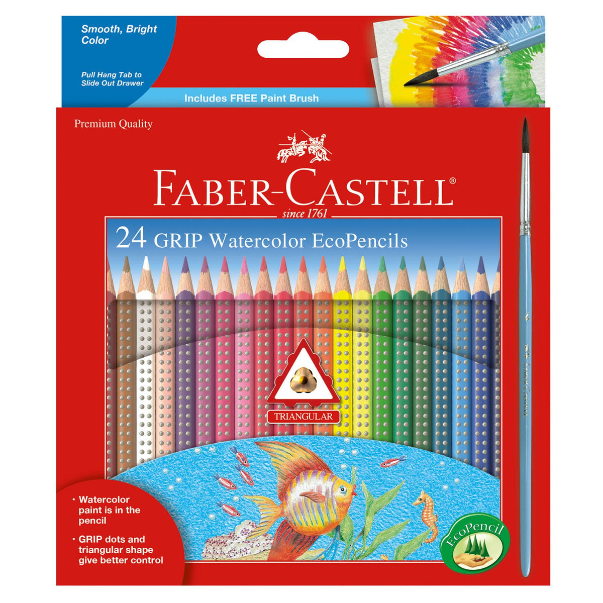 Faber-Castell Grip Watercolor EcoPencils | 24 Watercolor Pencil Set with Brush | Draw, Blend &
