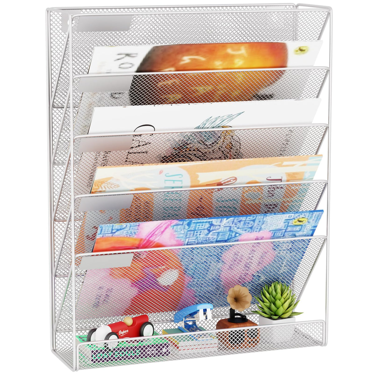GDINDINFAN Wall File Organizer Holder Mesh Hanging Paper Document Holder, Vertical 6 Pocket Tier