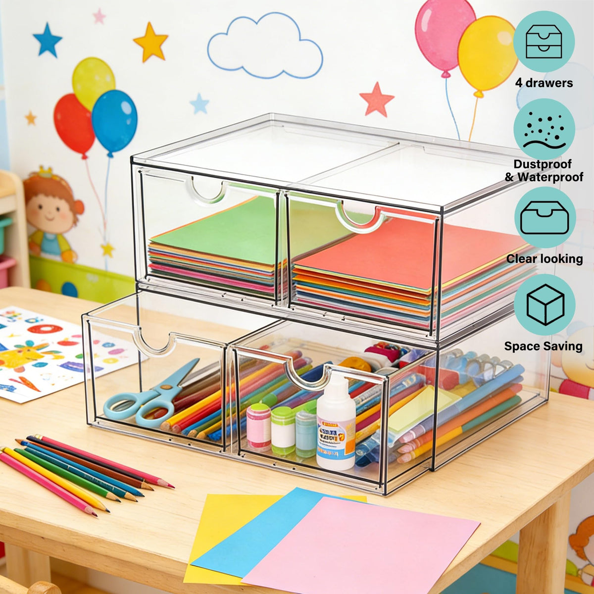 Prsildan Acrylic Storage Drawers Clear Makeup Organizer with 4 Drawers