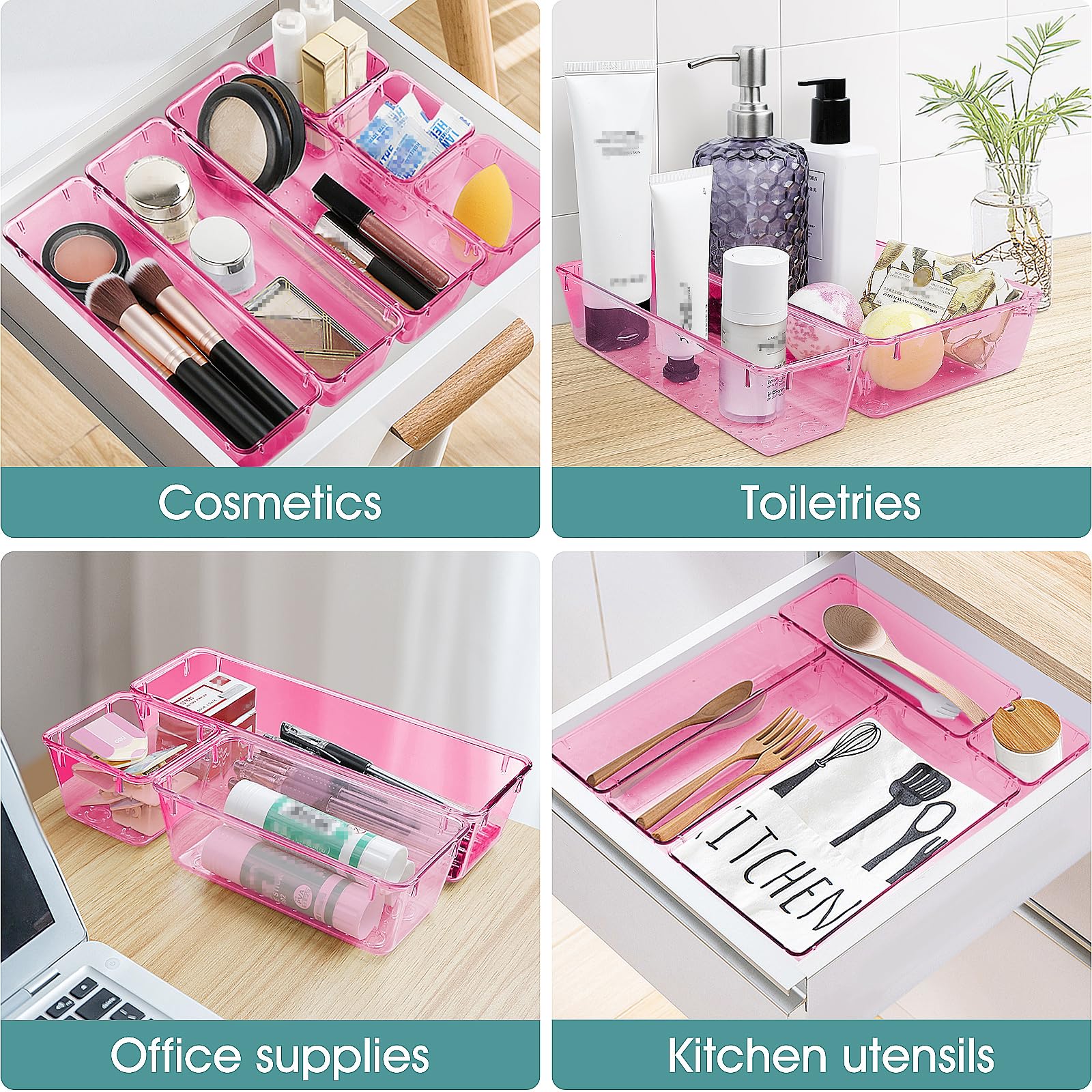 25 PCS Plastic Drawer Organizer Set, Makeup Organizers and Storage Bins