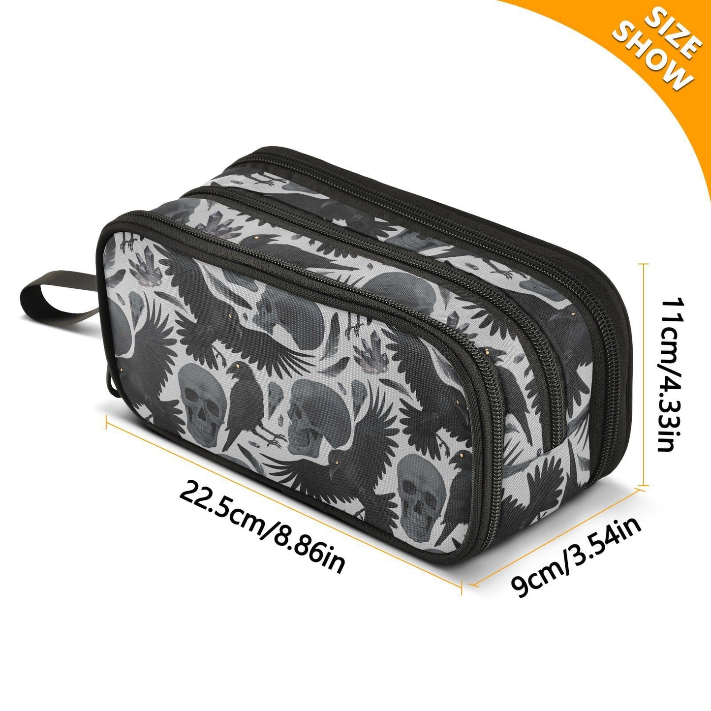 Sletend Pencil Case Gothic Crows Skulls 3 Compartments Pencil Pouch