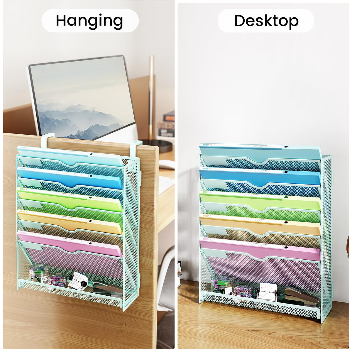 Kinkota Hanging Wall File Organizer, 6-Tier Desk Organizer with Metal Mesh