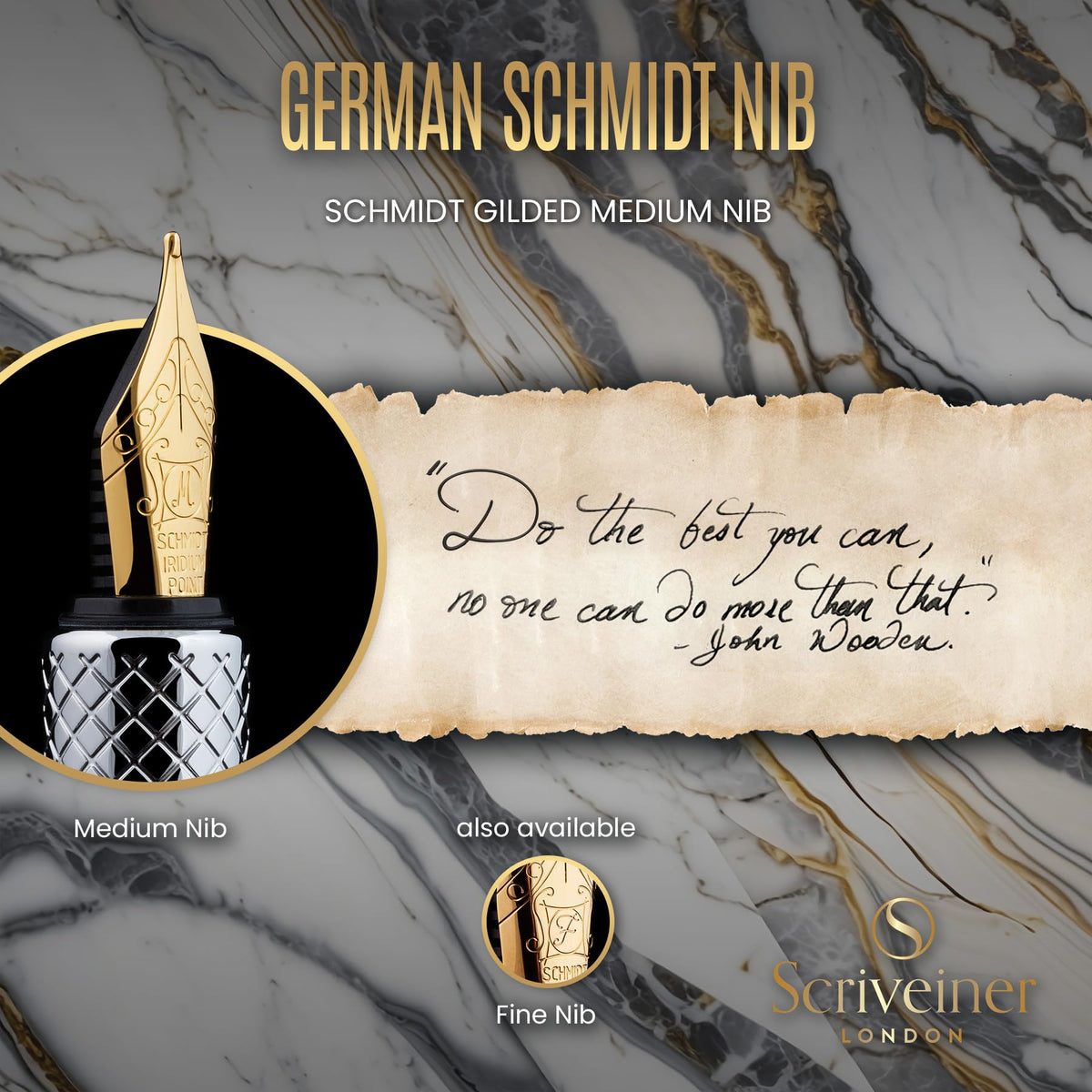 Scriveiner Luxury EDC Fountain Pen (Medium), Stunning Silver Chrome Luxury Pen, Real Gold Plating