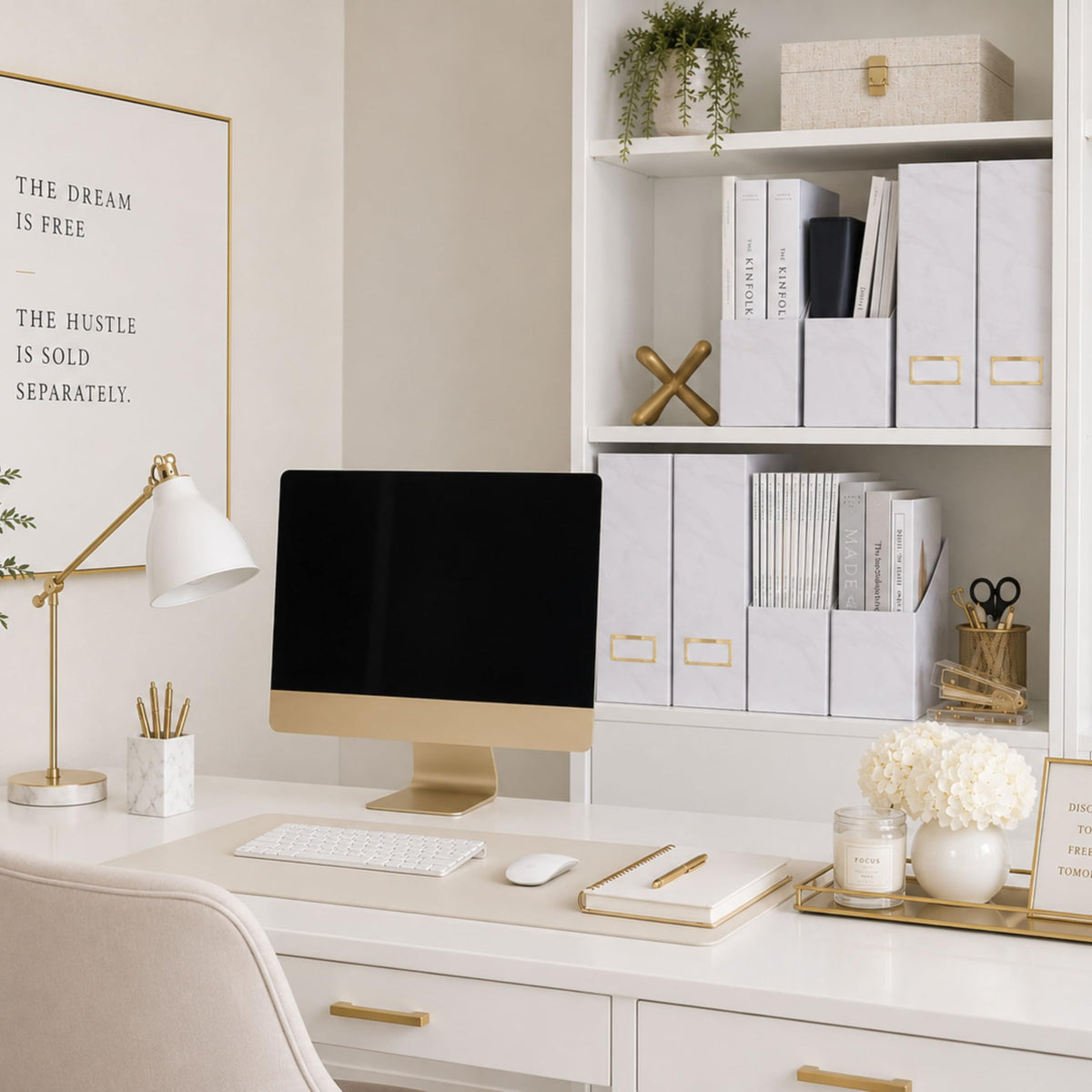 BLU MONACO Set of 4 Magazine Holders | White Marble Design with Gold Label Holders | Foldable File
