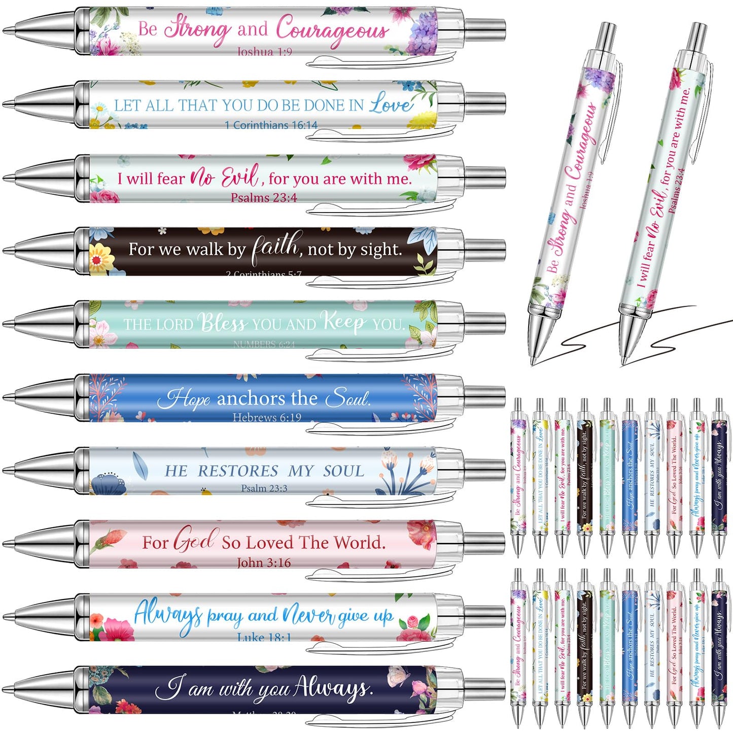 Qeeenar 50 Pcs Bible Verse Pens Christian Gift,Luxuriant Flowers