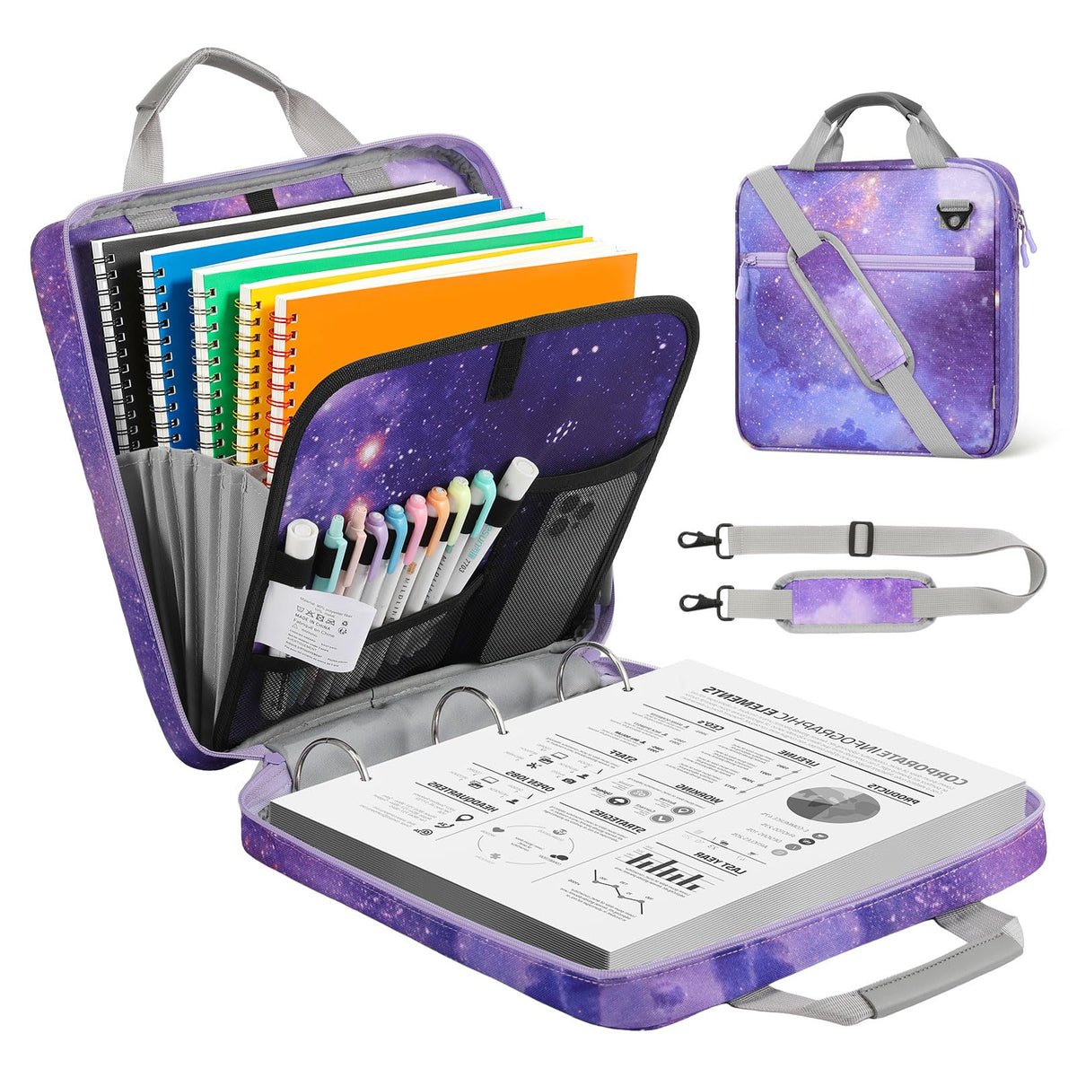 MoKo Zipper Binder, 2 inch 3 Ring Binder with 500 Sheet Capacity Multi-Pocket School Bag with