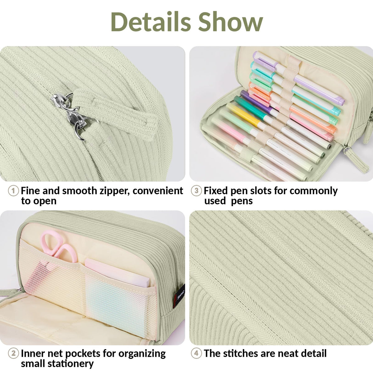 Sooez Big Capacity Pencil Case Pen Pouch, Soft Corduroy Pencil Bag