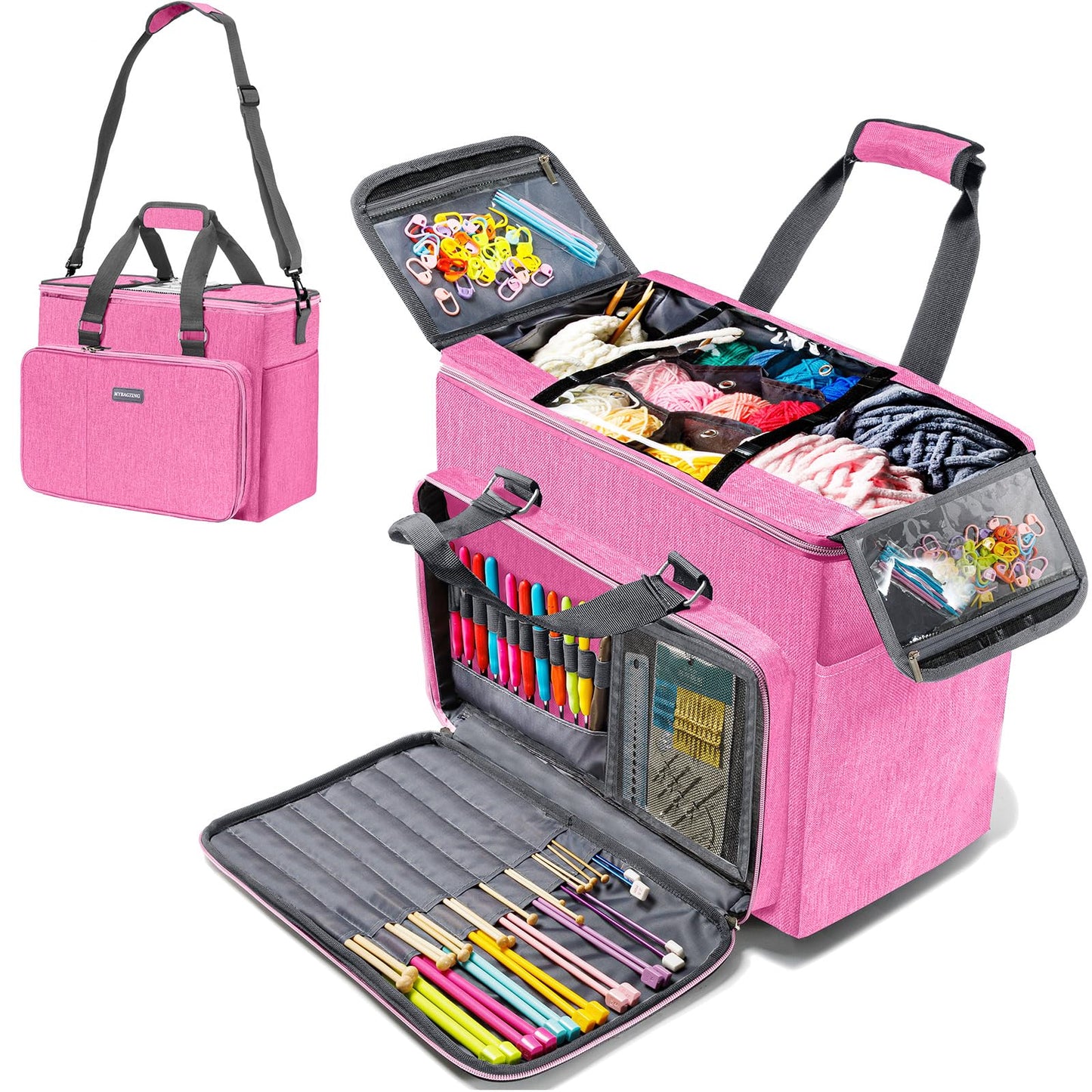 MYBAGZING Knitting Bag, Large Yarn Storage Organizer, Crochet Bags and Totes, Yarn Bags for