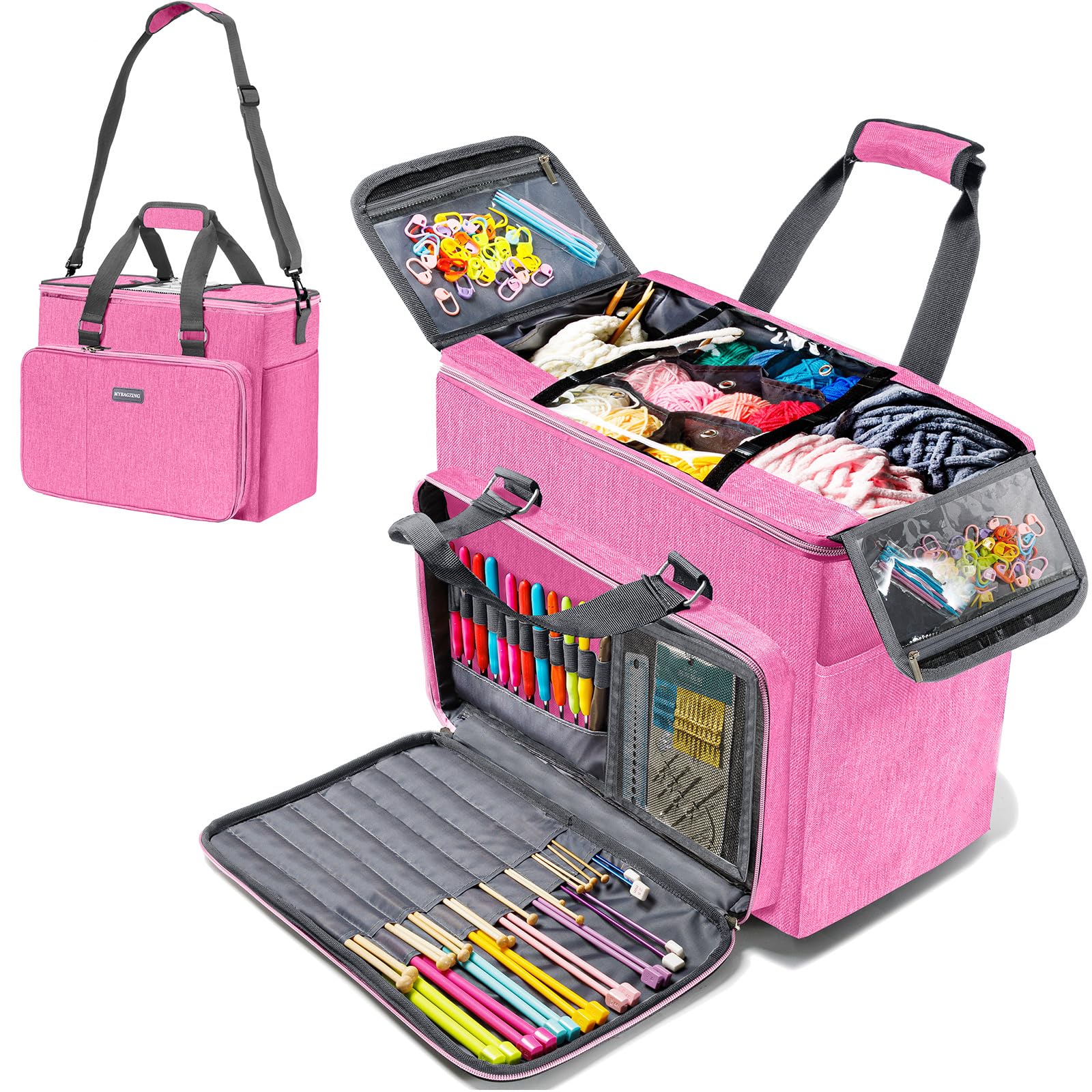 MYBAGZING Knitting Bag, Large Yarn Storage Organizer, Crochet Bags and Totes, Yarn Bags for
