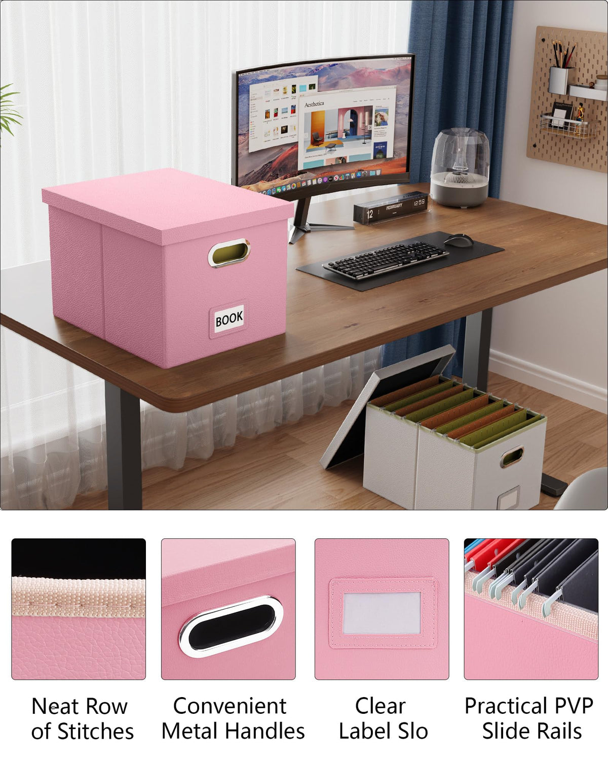 Oterri File Organizer Box,Filing Box with Lid,File Box for Letter/Legal File Folder Storage