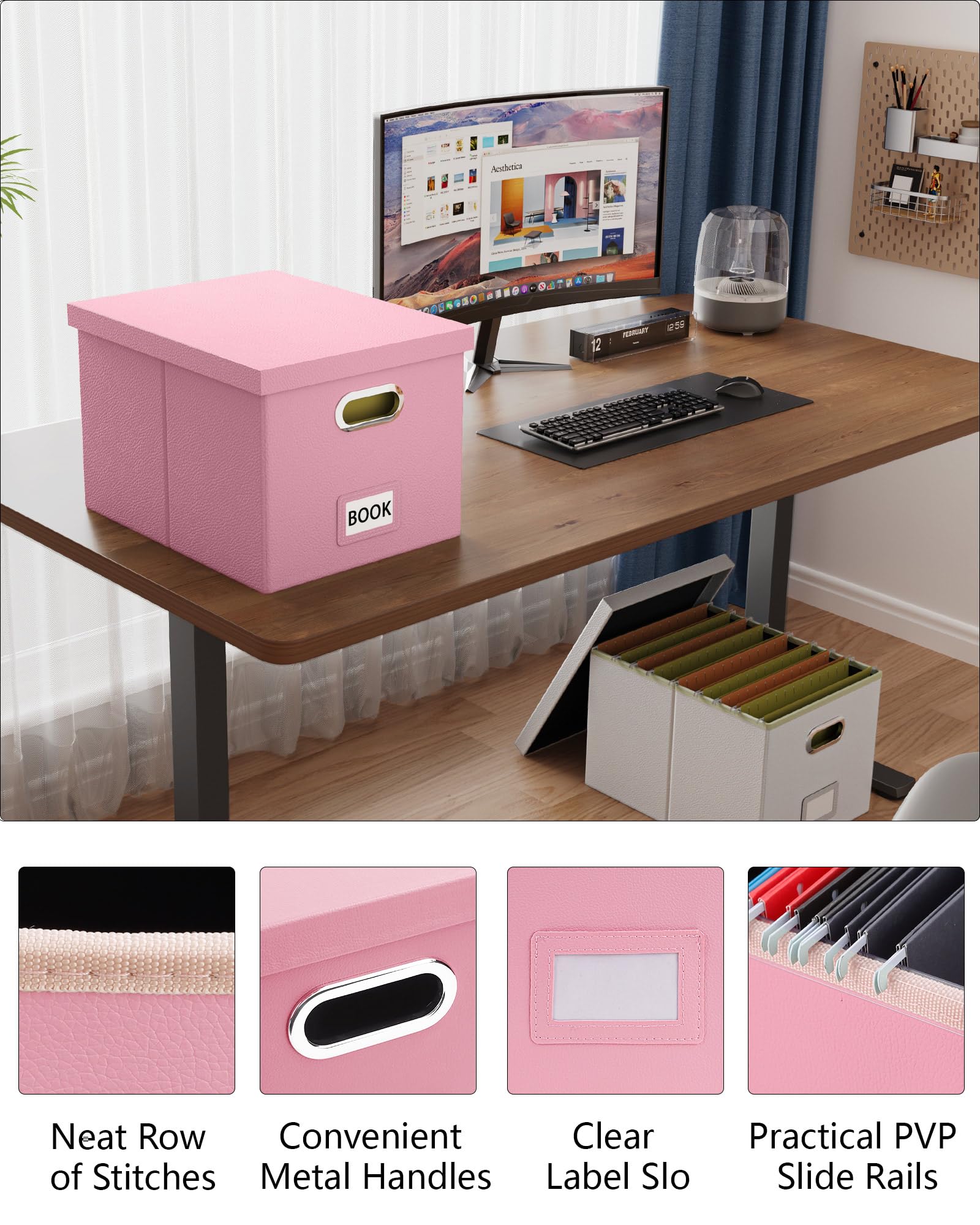 Oterri 2 Pack File Storage Organizer Box,Filing Box,Portable File Box with Lid,Fit for Letter/Legal