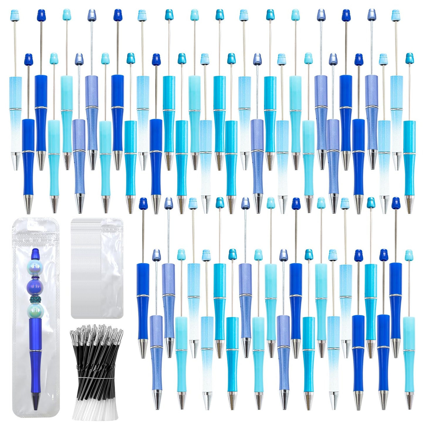 DASTTUIS 150 Pieces DIY Beadable Pen Kit – 50 Plastic Ballpoint Pens with Refills & Bags – School