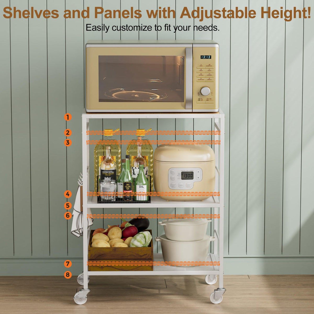 3 Tier Rolling Kitchen Microwave Cart, Utility Cart , Microwave Stand White