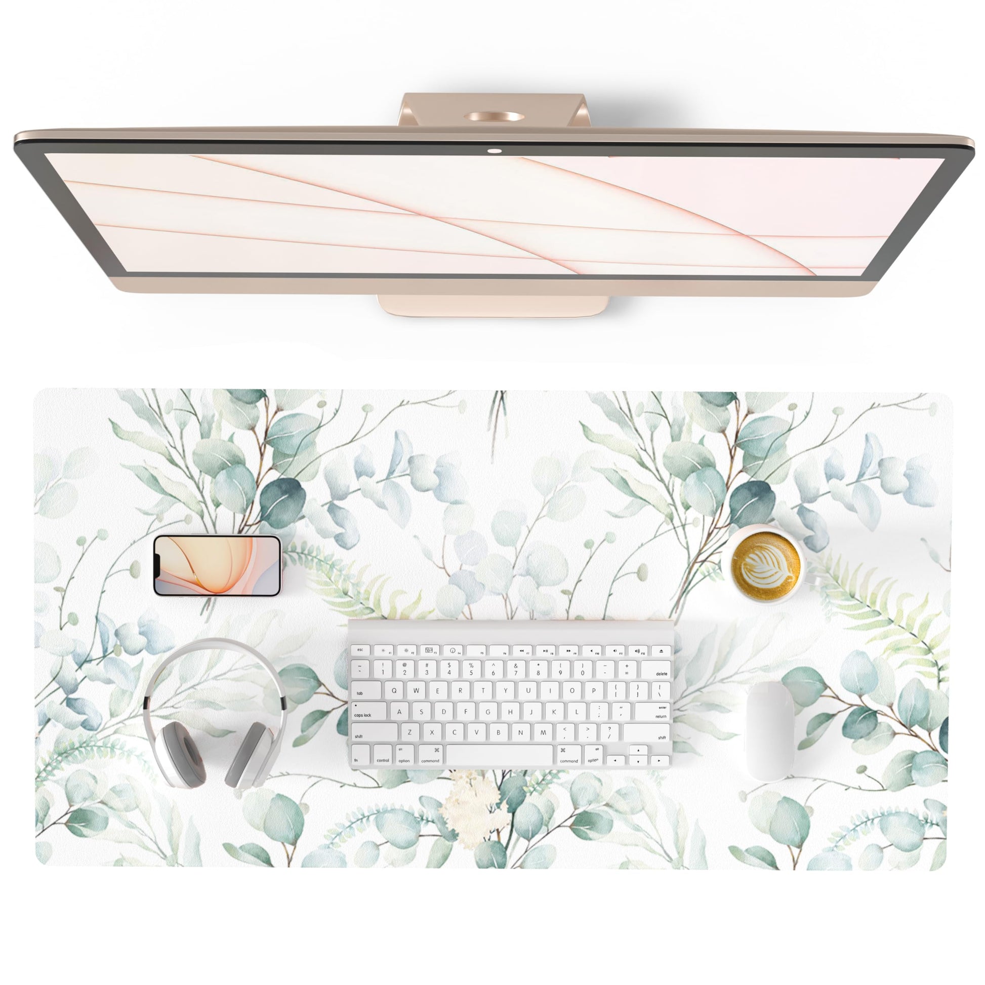 QiyI PU Leather Large Mouse Pad, 31.5" x 15.7", Eucalyptus Leaf
