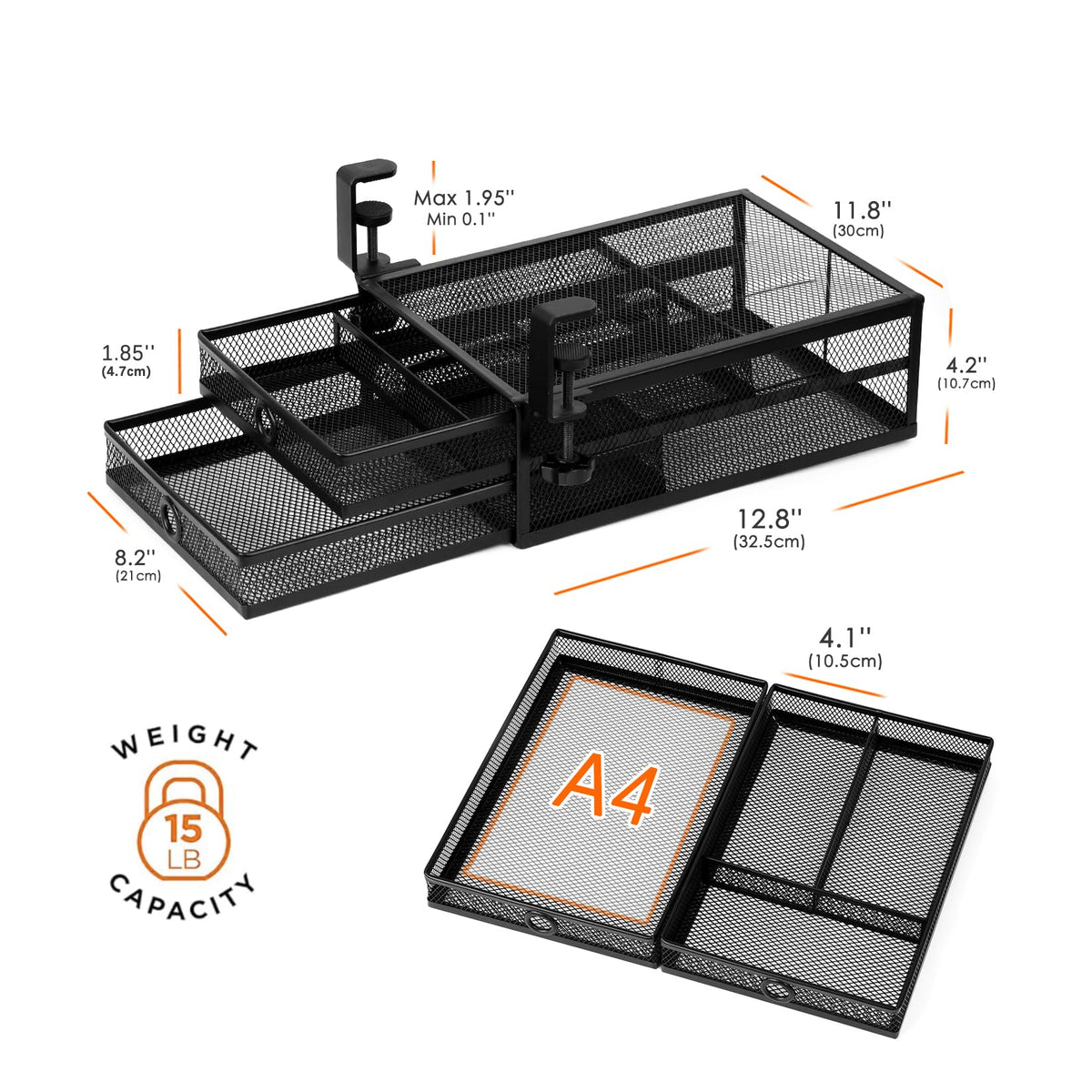 Under Desk Drawer, Clamp on Desk Organizer Slide Out Table Storage No Drill