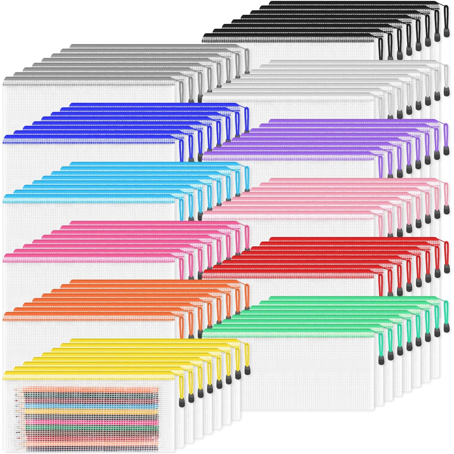 Smarpau 96 Pack Pencil Pouch Bulk, 12 Colors Small Mesh Zipper Pouches