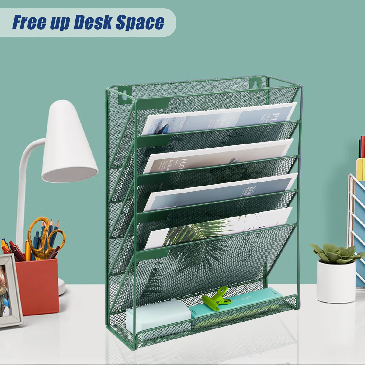 EASEPRES Desk File Organizer Mesh 6-Tier, Hanging Wall Mount Document Organization Stand, Desktop