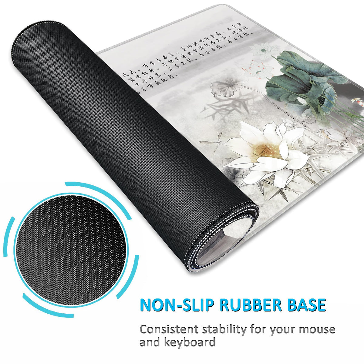 LL-COEUR XXL Landscape Gaming Mouse Pad Computer Keyboard Mat Office Desk Pad (Lotus 2, 47.2" x