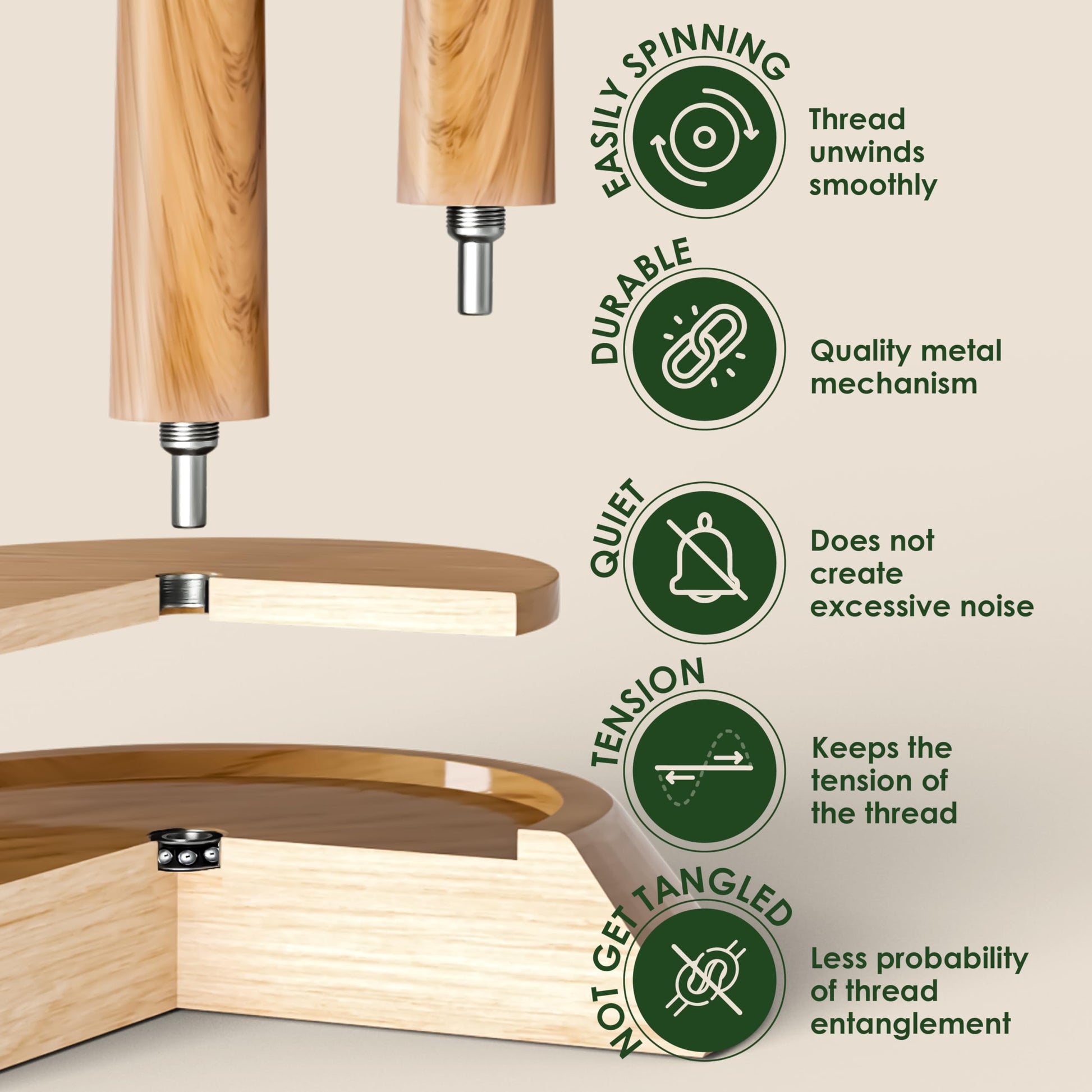 BARVA Yarn Holder Set 22 Lb Capacity for Chunky Yarn w/Extra Spindle | Smooth Bearing Spinner & Big