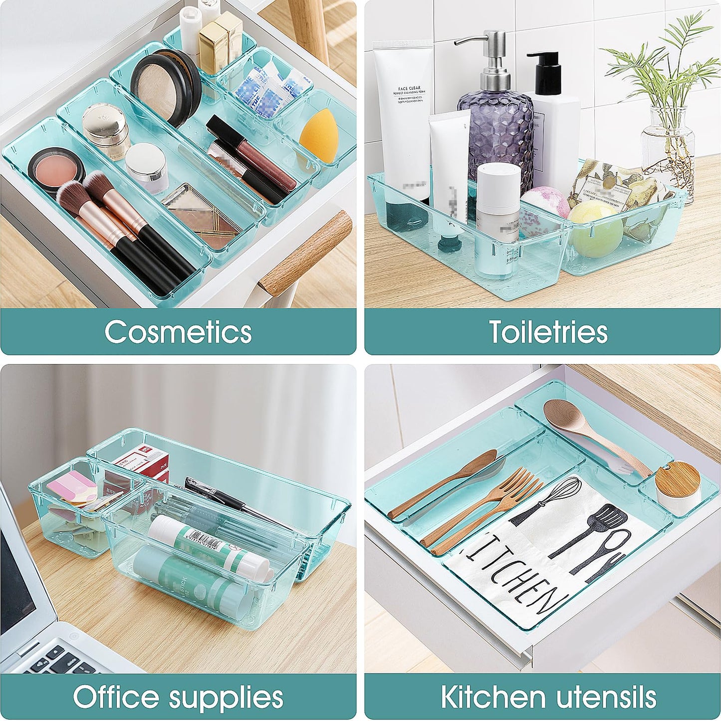 25 PCS Clear Plastic Drawer Organizer, Makeup Organizers and Storage Bins