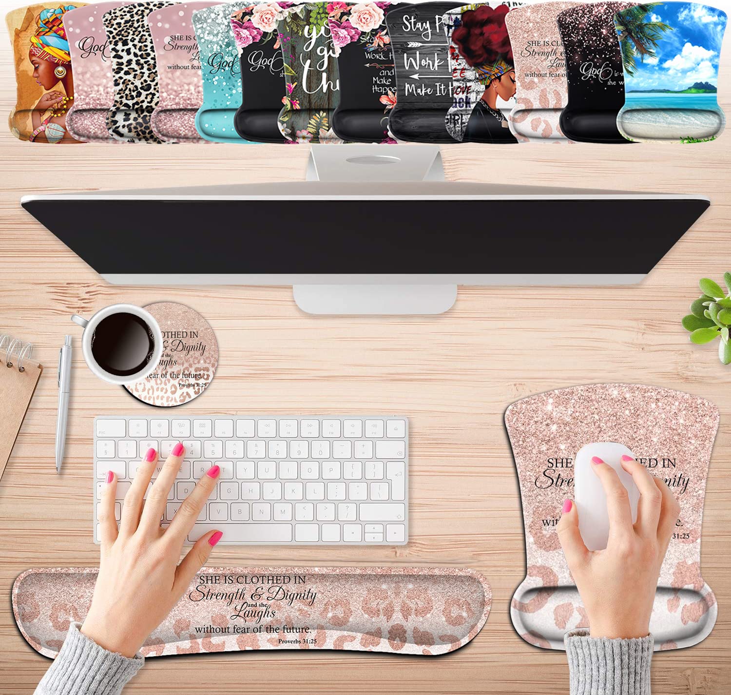 Keyboard Wrist Rest Pad and Ergonomic Mouse Pad Wrist Support Set Proverbs 31:25 Bible Verse
