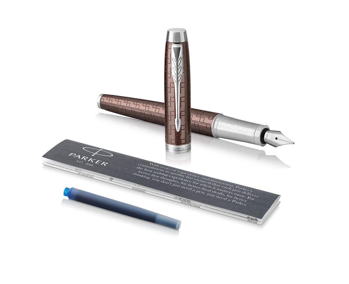 Parker IM Premium Brown, Fountain Pen, Fine Nib with Blue Ink Refill (1931676)