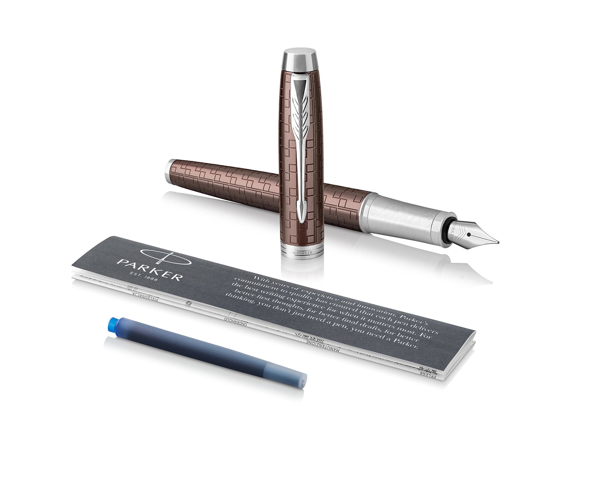 Parker IM Premium Brown, Fountain Pen, Fine Nib with Blue Ink Refill (1931676)