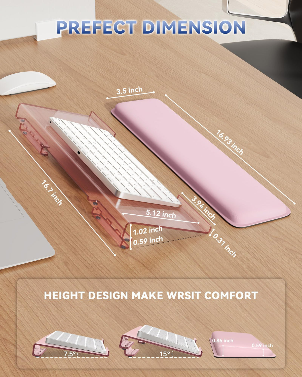 Adjustable Computer Keyboard Stand for Desktop, Keyboard Holder Wrist Rest
