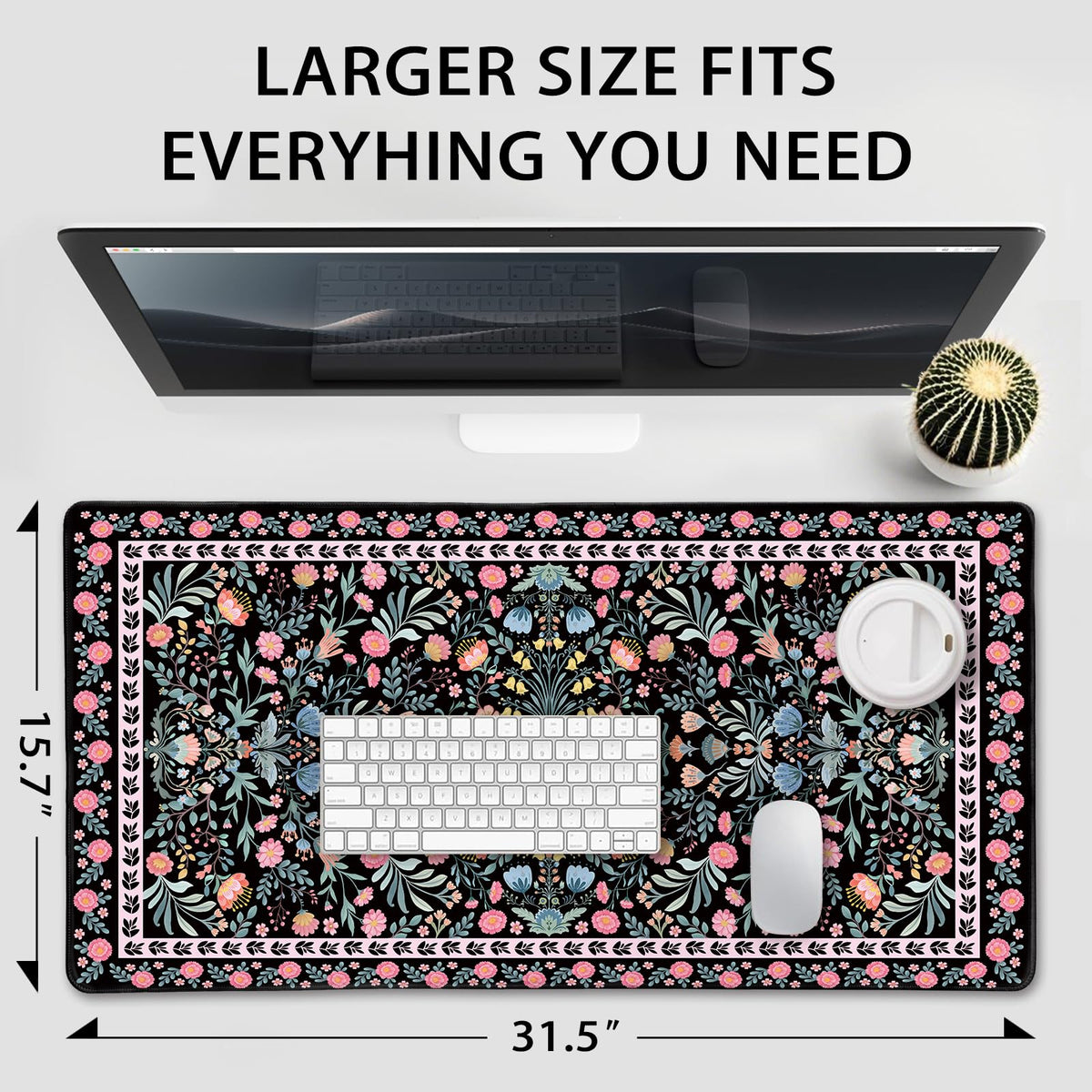 Mcapirivo Black Floral Desk Mat Large Mouse Pad 31.5"x15.7" Non-Slip
